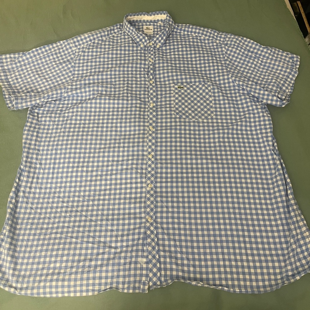 Lacoste Blue and White Gingham Shirt size 3XL XXL Alligator Logo Preppy Big Tall